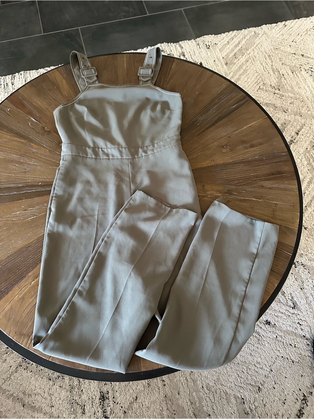 Like New TopShop Sleeveless Wide-Leg Jumpsuit in light olive green